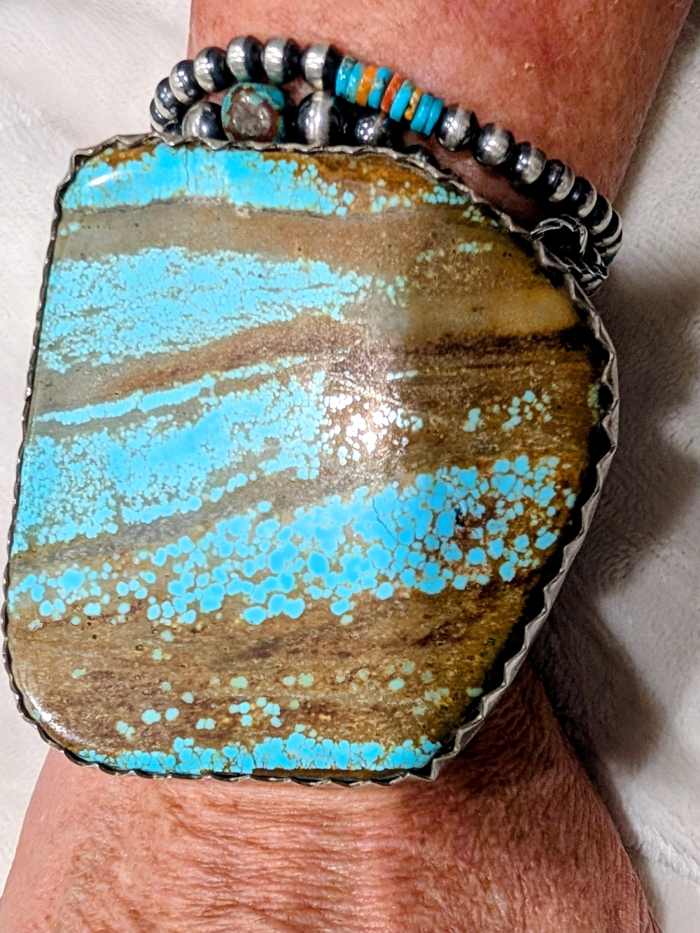 Massive Handmade Mine 8 Turquoise Stone Cuff By Navajo Artist Danny Hinio - Picture 1 of 3